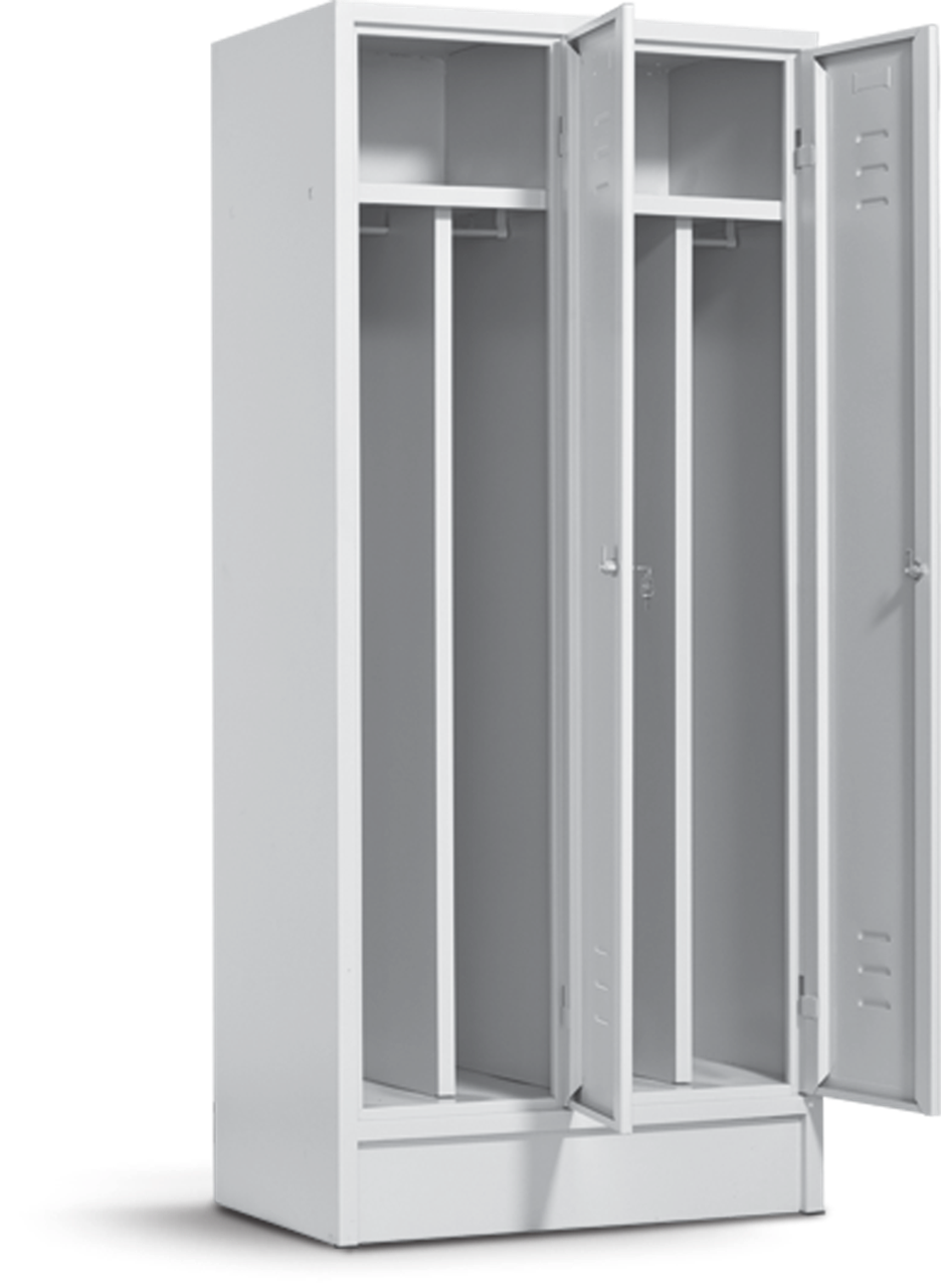 Metal locker with fixed partition wall